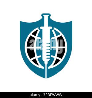 Global Medical Immunity and Vaccine Shield Logo Stock Vector