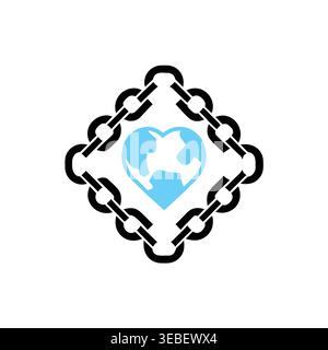 Global Heart Chain Security & Unity Emblem Stock Vector