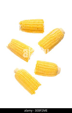 Cut fresh corn cobs on white background Stock Photo