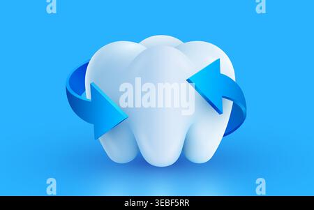 White tooth with a circular blue arrow representing protection or whitening. Oral health care concept. Vector illustration Stock Vector