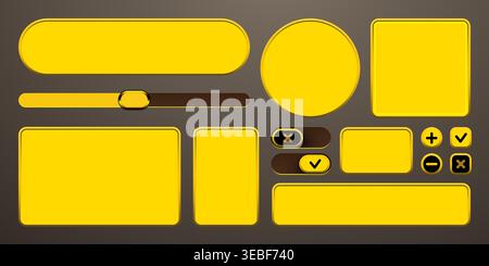 Set of golden UI button frames and interface elements for game or web app design. Vector illustration Stock Vector