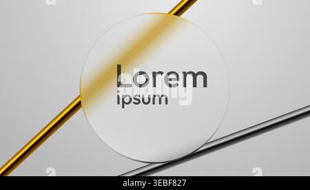 Glassmorphism circle frame with metallic pipes. Modern frosted background for your design. Vector illustration Stock Vector