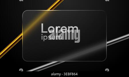 Glass morphism frame with metallic lines on a dark background. Stylish banner for text. Vector illustration. Stock Vector