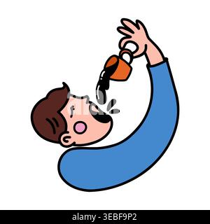 Cute man drinking coffee doodle character isolated on white Stock Vector