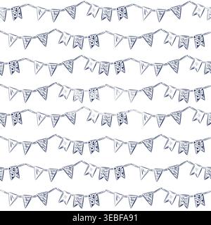 A seamless pattern with various types of nautical flags. All objects are hand-drawn with ink and converted into vector. This nautical-themed seamless Stock Vector