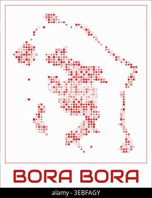 Bora Bora digital style map. Small square dots on white background. Dotted shape of the island. Vector map and title. Elegant vector illustration. Stock Vector