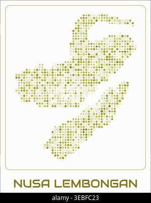 Nusa Lembongan digital style map. Small circle dots on white background. Dotted shape of the island. Nusa Lembongan map and title. Stock Vector