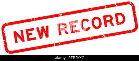 Grunge red new record word square rubber seal stamp on white background Stock Vector