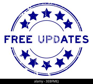 Grunge blue free updates word round rubber seal stamp on white background Stock Vector