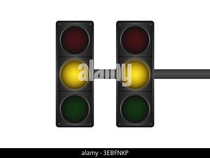 Traffic Light with Yellow Light. Vector Illustration Isolated on White Background. Stock Vector
