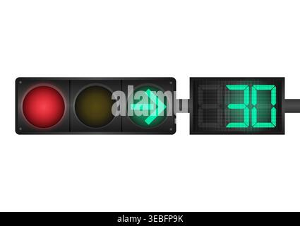 Traffic light with Countdown Timer against Blue Sky. Vector Illustration. Stock Vector