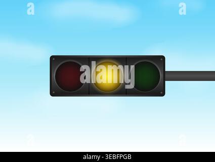 Traffic light with Yellow Light against Blue Sky. Vector Illustration. Stock Vector