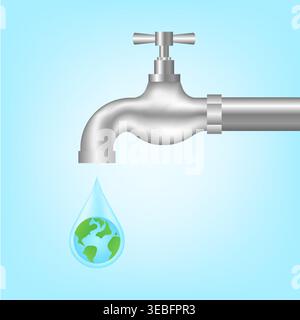 Save Water or Save the World Concept.  World Water Day and Environment day. Vector Illustration. Stock Vector