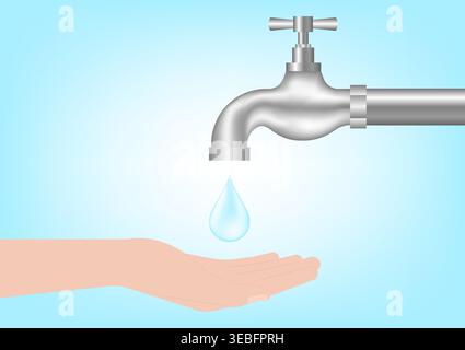 Save Water or Water Conservation Concept. World Water Day and Environment day. Vector Illustration. Stock Vector