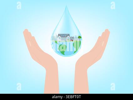 Save Water or Save the World Concept.  World Water Day and Environment day. Vector Illustration. Stock Vector