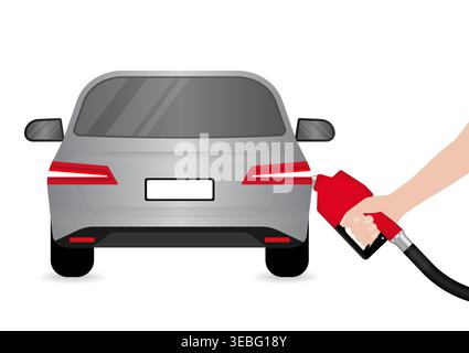 Car Refueling at Gas Station. Vector Illustration Isolated on White Background. Stock Vector