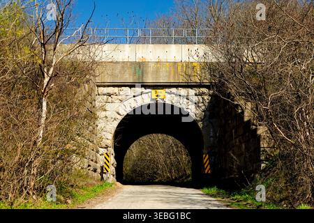Paved road going under an old brick railway tunnel. Da Tunnel  Hamilton Ontario Canada Stock Photo