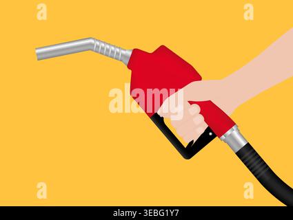 Hand Holding Gas Pump or Fuel Nozzle. Gas Station. Vector Illustration. Stock Vector