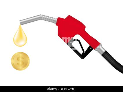Gas Pump or Fuel Nozzle with Dollar Coins. Gas Station Concept. Vector Illustration Isolated on White Background. Stock Vector