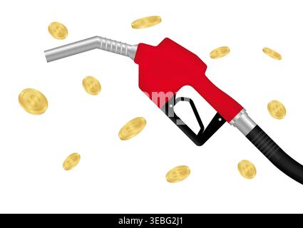 Gas Pump or Fuel Nozzle with Dollar Coins. Gas Station Concept. Vector Illustration Isolated on White Background. Stock Vector