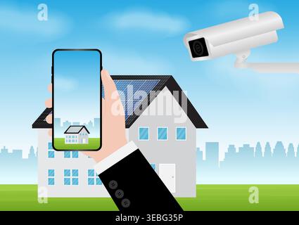 CCTV Security Camera or Surveillance Camera Viewed on Smart Phone. Vector Illustration. Stock Vector