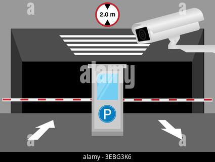 CCTV Security Camera or Surveillance Camera at Parking Lot. Vector Illustration. Stock Vector