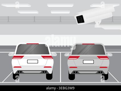 CCTV Security Camera or Surveillance Camera at Parking Lot. Vector Illustration. Stock Vector