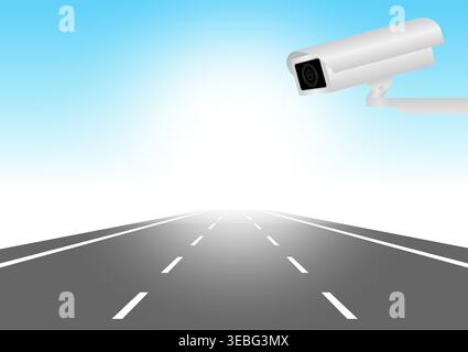 CCTV Security Camera or Surveillance Camera Monitoring on Traffic Road. Vector Illustration. Stock Vector
