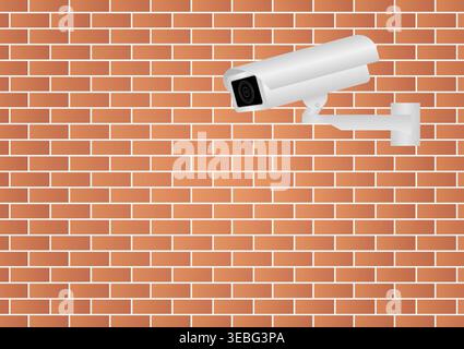 CCTV Security Camera or Surveillance Camera on a Wall. Vector Illustration. Stock Vector