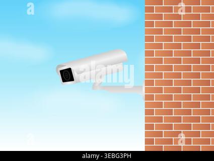CCTV Security Camera or Surveillance Camera on a Wall. Vector Illustration. Stock Vector