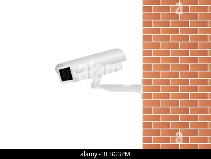 CCTV Security Camera or Surveillance Camera on a Wall. Vector Illustration. Stock Vector