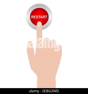 Hand Pressing Restart Button. Hand Click. Vector Illustration Isolated on White Background. Stock Vector