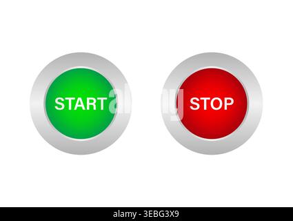 Start and Stop Button. Vector Illustration Isolated on White Background. Stock Vector