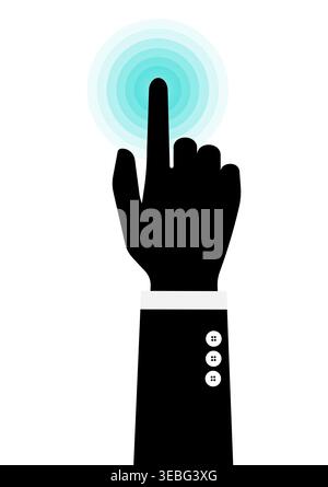 Hand Pressing Button. Hand Click. Vector Illustration Isolated on White Background. Stock Vector