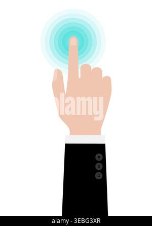 Hand Pressing Button. Hand Click. Vector Illustration Isolated on White Background. Stock Vector