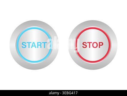 Start and Stop Button. Vector Illustration Isolated on White Background. Stock Vector