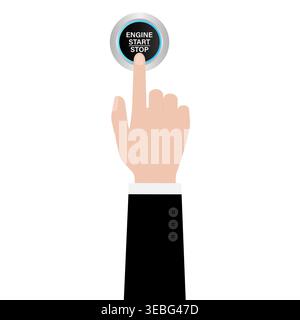 Hand Pressing Engine Start and Stop Button. Hand Click. Vector Illustration Isolated on White Background. Stock Vector