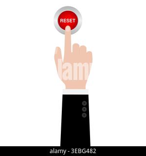 Hand Pressing Reset Button. Hand Click. Vector Illustration Isolated on White Background. Stock Vector