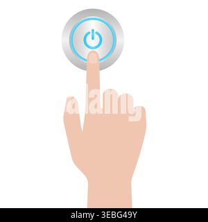 Hand Pressing Start Button or Power Button. Hand Click. Vector Illustration Isolated on White Background. Stock Vector