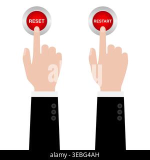 Hand Pressing Reset and Restart Button. Hand Click. Vector Illustration Isolated on White Background. Stock Vector