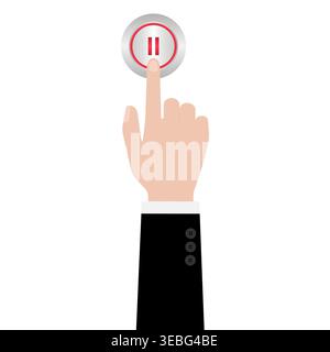 Hand Pressing Pause Button. Hand Click. Vector Illustration Isolated on White Background. Stock Vector