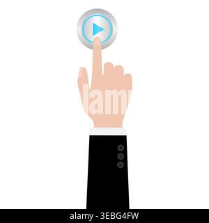 Hand Pressing Play Button. Hand Click. Vector Illustration Isolated on White Background. Stock Vector