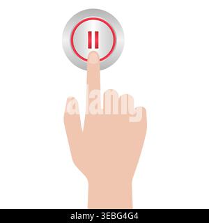 Hand Pressing Pause Button. Hand Click. Vector Illustration Isolated on White Background. Stock Vector