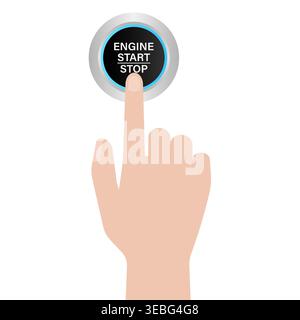 Hand Pressing Engine Start and Stop Button. Hand Click. Vector Illustration Isolated on White Background. Stock Vector