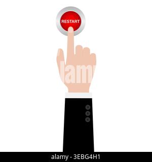 Hand Pressing Restart Button. Hand Click. Vector Illustration Isolated on White Background. Stock Vector