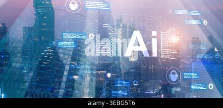 AI based enterprise technology concept illustrating intelligent digital city systems. Stock Photo