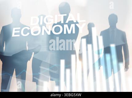 "Digital economy concept with futuristic technology interface and data flow visualization. Stock Photo