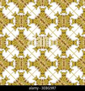 Seamless pattern with geometric butterfly mandalas in vintage style in gold tones Stock Vector