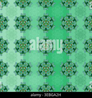 Seamless pattern with geometric butterfly mandalas in vintage style in green tones Stock Vector