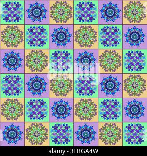 Seamless pattern with decorative mandalas with keys and locks in vintage style Stock Vector